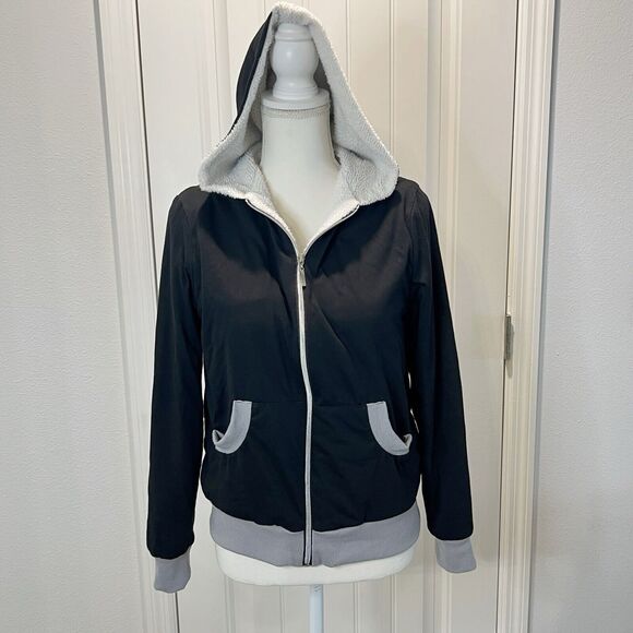 Creazioni Effeci Jacket Hoodie Black White Sherpa Lined Size Medium Winter - Picture 2 of 11